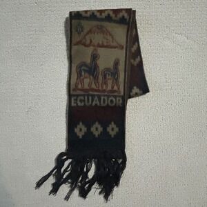 Ecuador Scarf Alpaca Llama Woven South America Travel Souvenir Brown‎ Beige